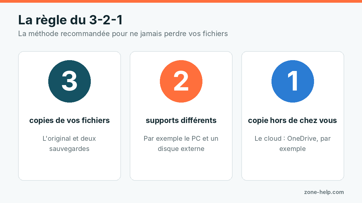 La règle du 3-2-1 : 3 copies, 2 supports différents, 1 copie hors de chez vous