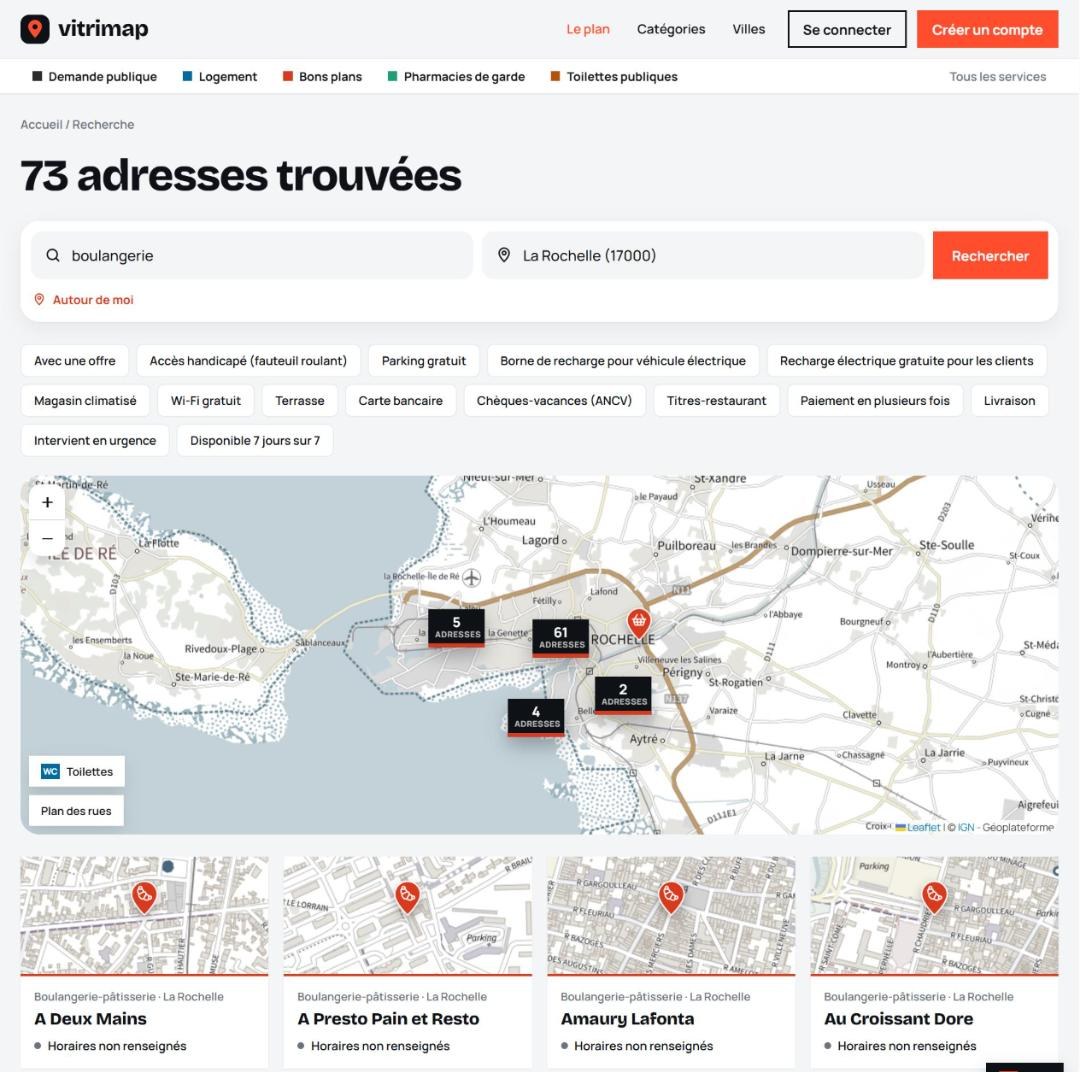 Recherche « boulangerie » à La Rochelle : 73 adresses sur la carte et en liste
