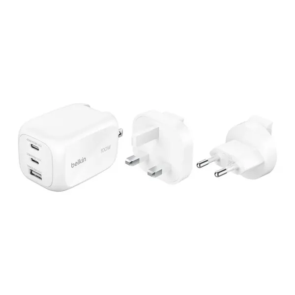 Belkin Chargeur Secteur 100W 2x USB-C + 1x USB-A (60W + 22W +18W) + Kit adaptateur de voyage