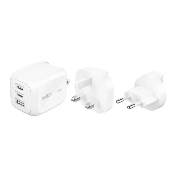 Belkin Chargeur Secteur 70W 2x USB-C + 1x USB-A (45W + 12W +12W) + Kit adaptateur de voyage