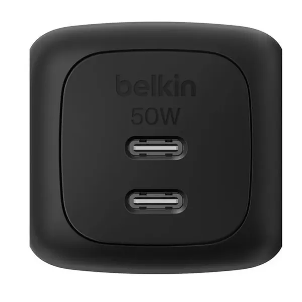 Belkin Chargeur USB-C 50W double USB-C pour ordinateur, Téléphone et Tablette (Noir)