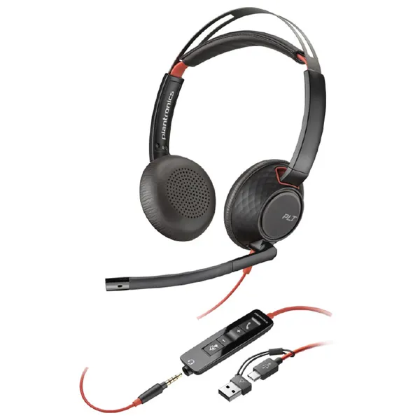 HP Poly Blackwire 5220 USB-C Stéréo Noir + Connexion 3.5 mm + Adaptateur USB-C/A
