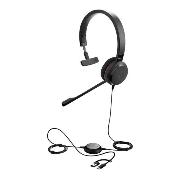 Jabra Evolve 20 SE Mono UC avec adaptateur USB-C/A, coussinets similicuir