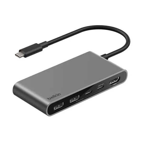 Belkin Hub USB-C avec 1 x HDMI 4K, 2x USB-C, 2x USB-A, 100W Passthrough (Argent)