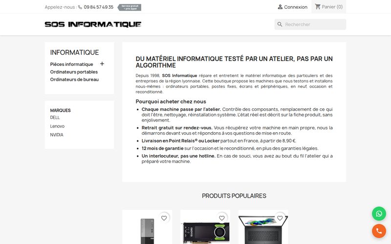 Boutique en ligne de materiel informatique de SOS Informatique