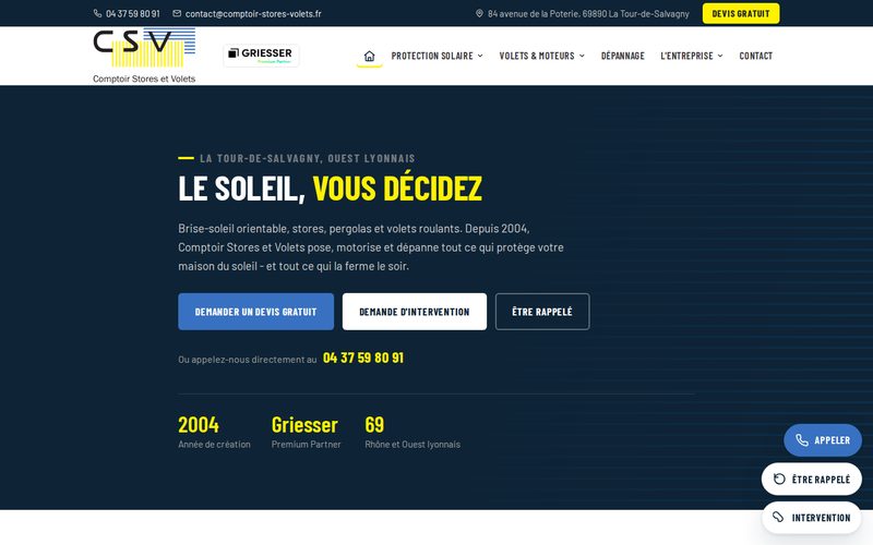 Site du Comptoir des Stores et Volets, stores et brise-soleil dans l'Ouest lyonnais