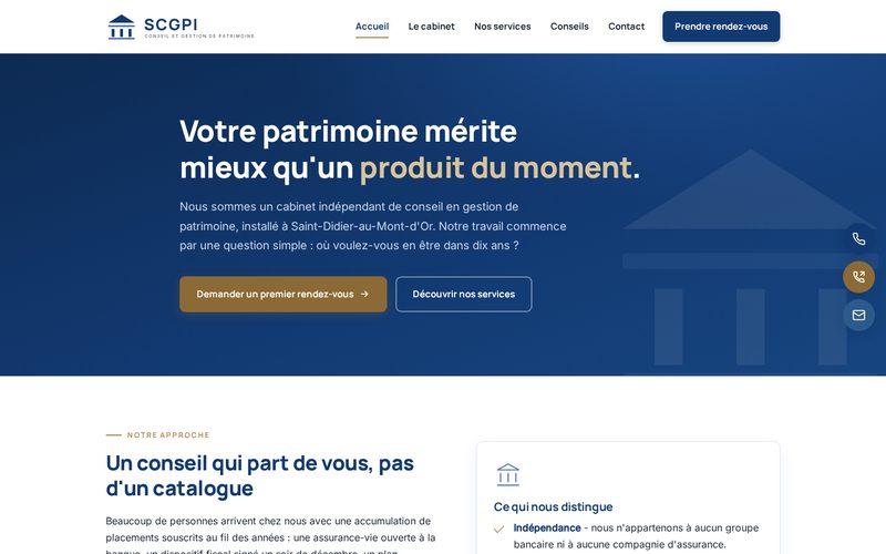 Site du cabinet SCGPI, conseil en gestion de patrimoine a Saint-Didier-au-Mont-d'Or